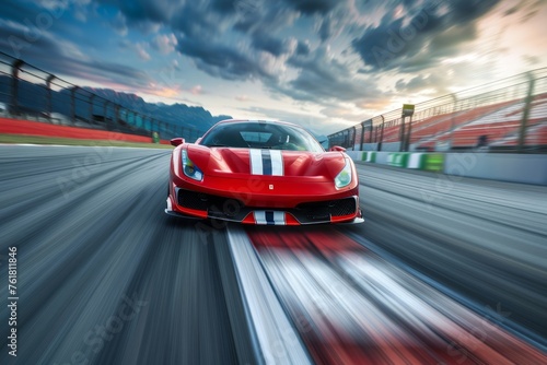 front view of racing car at high speed