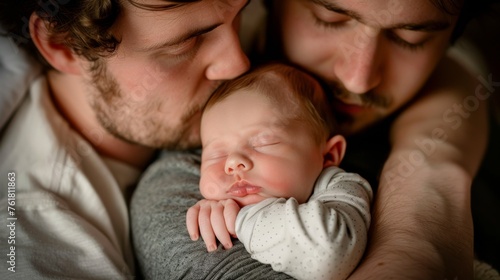 Close-up of a father's loving hold on his baby symbolizing paternal care and the tenderness of a parent-child bond