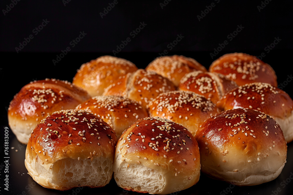 freshly baked bread rolls on dark table