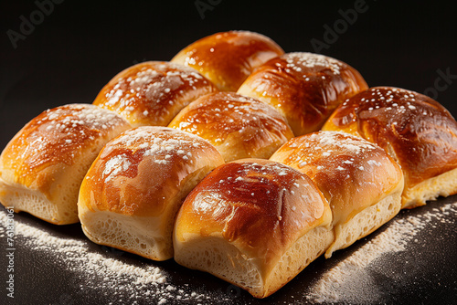 freshly baked bread rolls on dark table © agrus_aiart