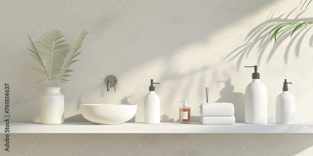 Minimalistic Bathroom Interior with Sunlight Casting Shadows on Wall Minimalistic Bathroom Interior with Sunlight Casting Shadows on Wall