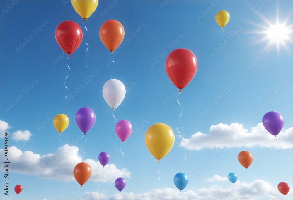 3D illustration of balloons soaring in a clear sky