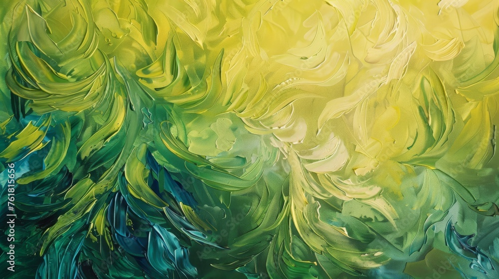Botanical abstract oil painting background with leaf-like patterns and green organic shapes.