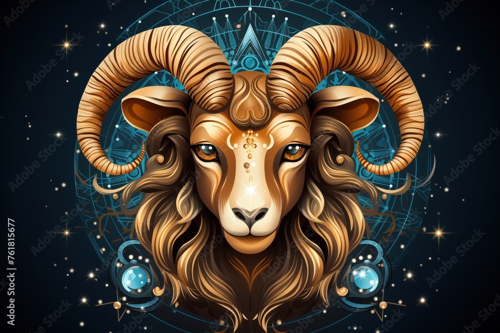 Aries horoscope fantasy sign with galaxy stars background