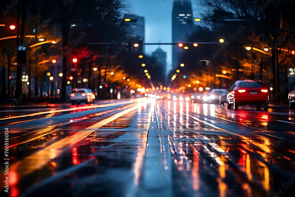 Traffic in the city at night. Blurred motion of cars and lights.