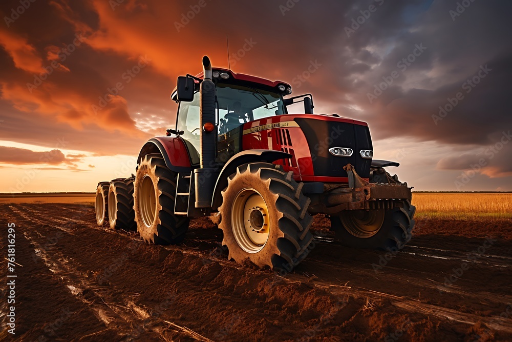Tractor with a sprayer on a field at sunset. Agricultural machinery. Tractor with a sprayer on a field at sunset. Agricultural machinery.