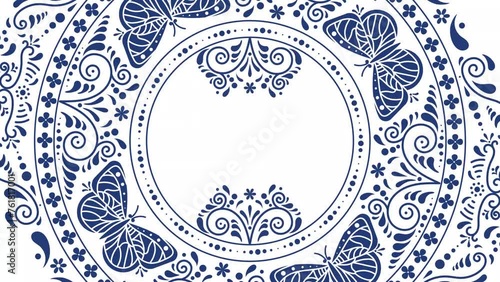 Ethnic folk ceramic tile animation in Talavera style with navy blue floral ornament. This traditional craft will add a touch of charm to your video projects. 