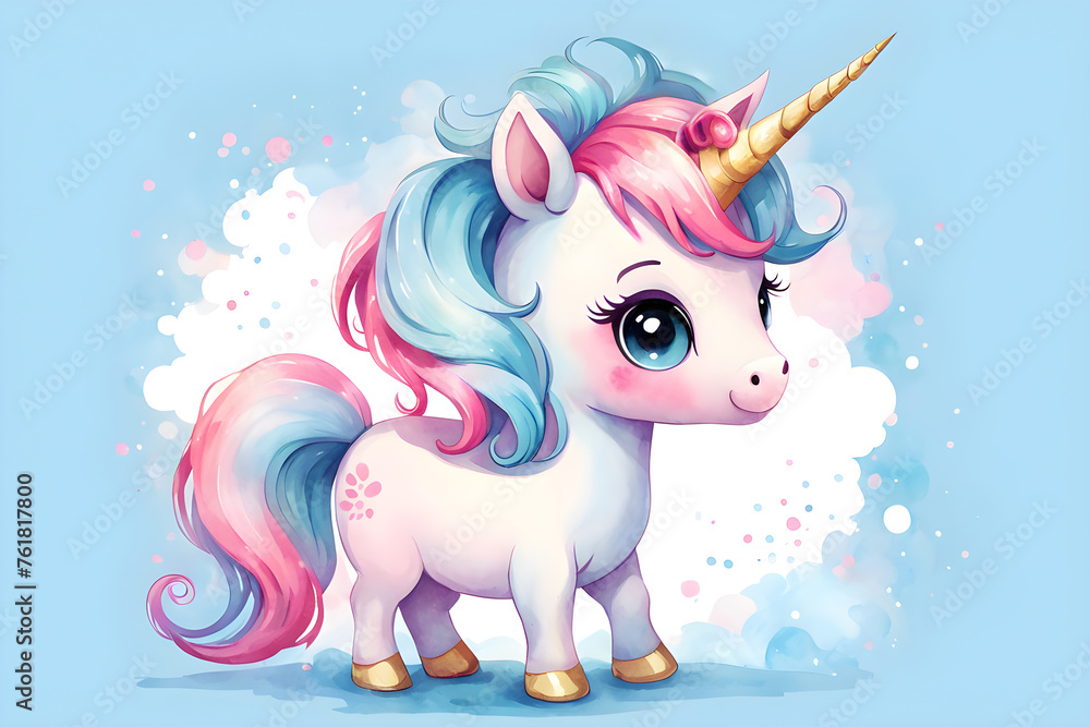 unicorn watercolor in pastel pink and blue colors