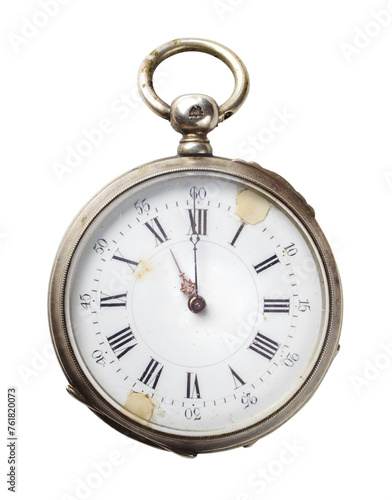 Bild auf Leinwand Silver antique pocket watch isolated on transparent background