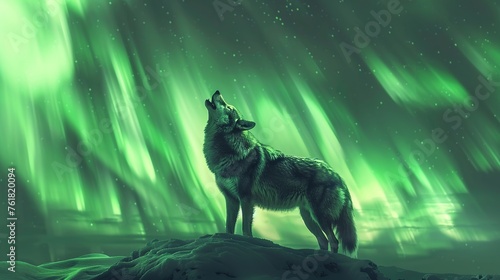 wolf howling at the aurora borealis
