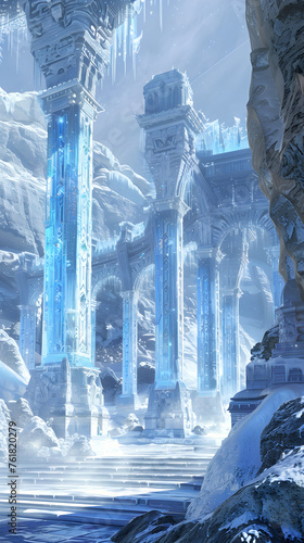 Ethereal Resonance of a Majestic Ice Palace amidst Placid Icy Tundra - A Testament to Tranquil Opulence