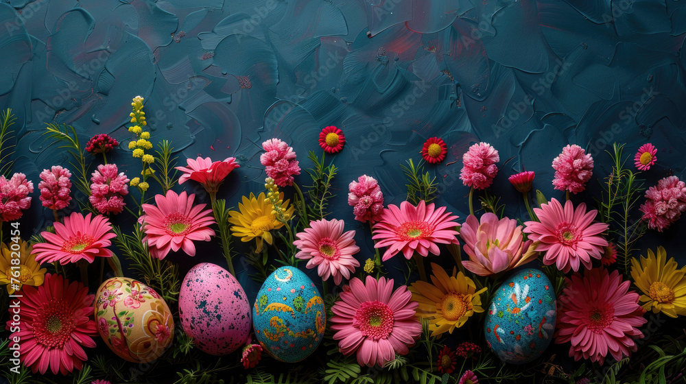 Easter composition with eggs. Easter greeting card, generative ai Easter composition with eggs. Easter greeting card, generative ai