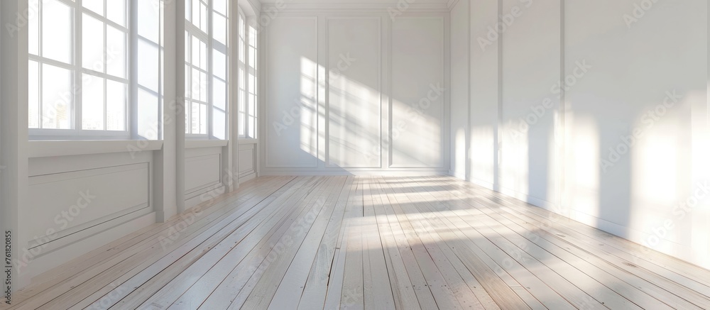 Empty bright room with white walls and laminate floor in a cozy home Empty bright room with white walls and laminate floor in a cozy home