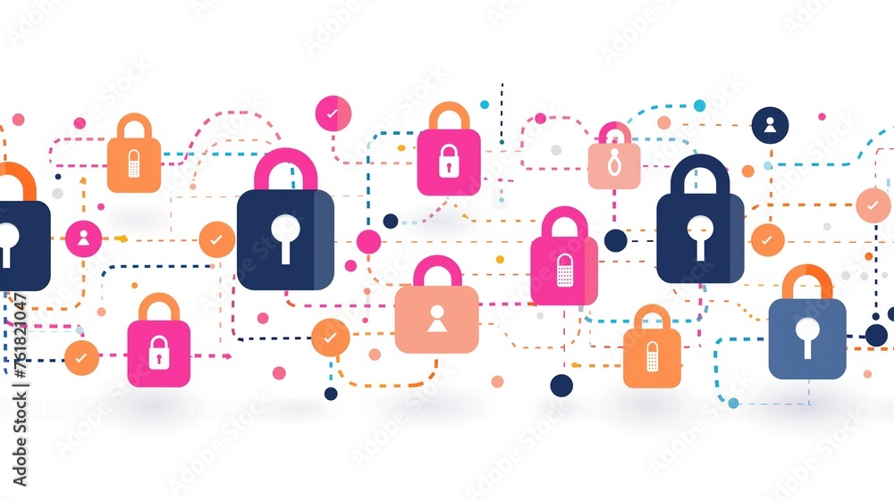 Cybersecurity Network with Lock Icons - Digital Security Concept Cybersecurity Network with Lock Icons - Digital Security Concept