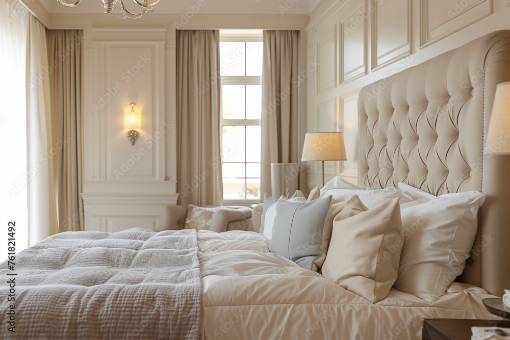 Bedroom in a modern room, five star hotel looking out the window. Bedroom in a modern room, five star hotel looking out the window.