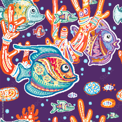 Seamless Pattern with Decorative fishes and Corals