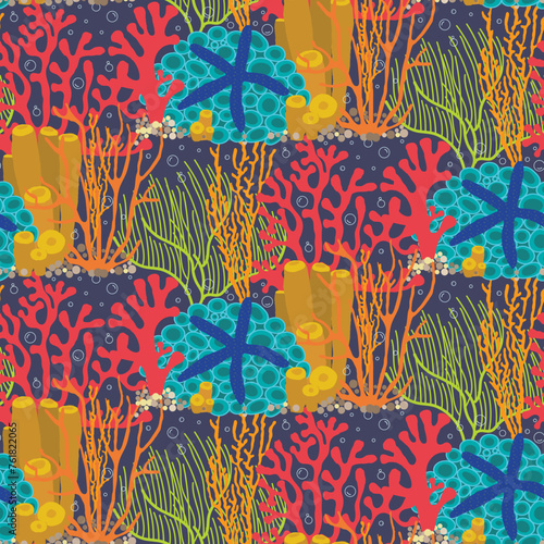 Colorful Underwater coral reef seamless pattern