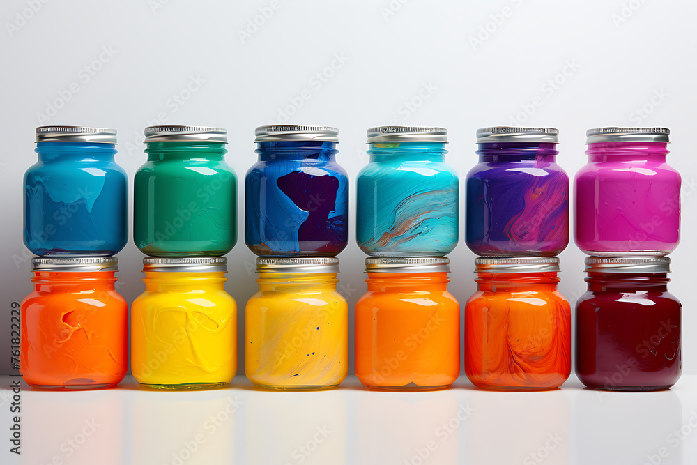 Vibrant Collection of Colored Paints in Glass Jars Vibrant Collection of Colored Paints in Glass Jars