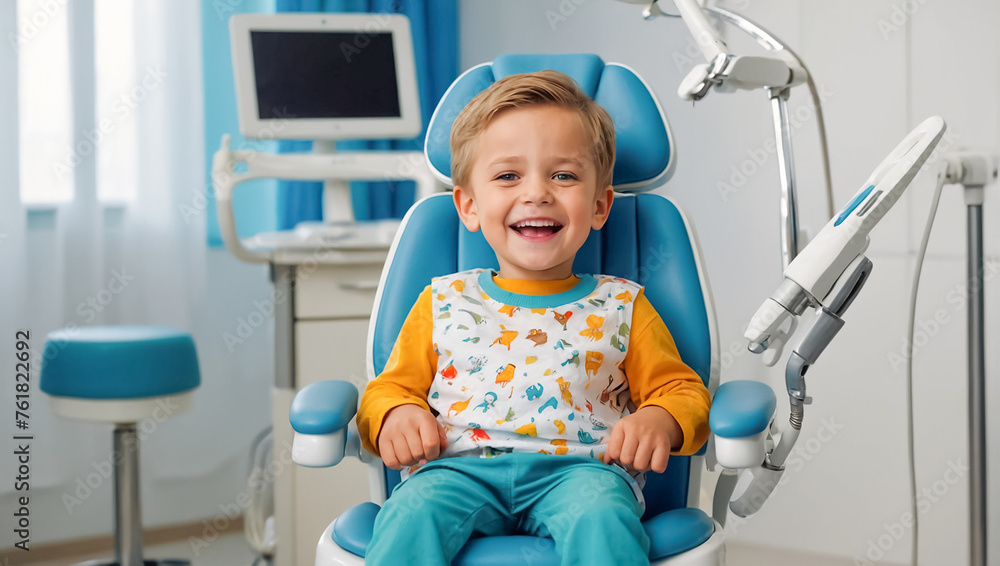 portrait of a smiling little boy in a dental chair in a clinic portrait of a smiling little boy in a dental chair in a clinic