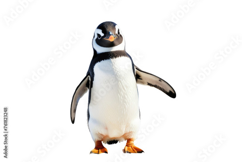 Smiling penguin, full body, waving, isolated, white background, high-resolution stock photo, studio lighting, clear focus, ultra realistic © ramses