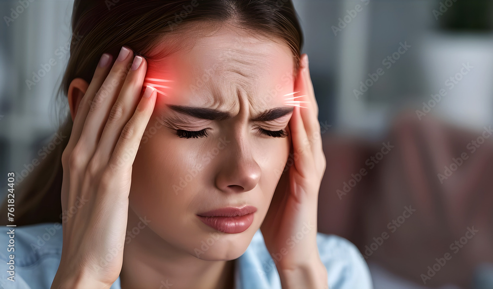 Fototapeta premium A woman suffers due to headache or migraine