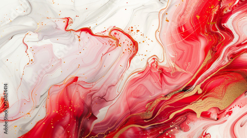 Ethereal marble elegance: ruby waves with golden accents.