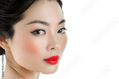 Close-Up Portrait of a Woman with Elegant Makeup - Isolated White Transparent Background PNG 