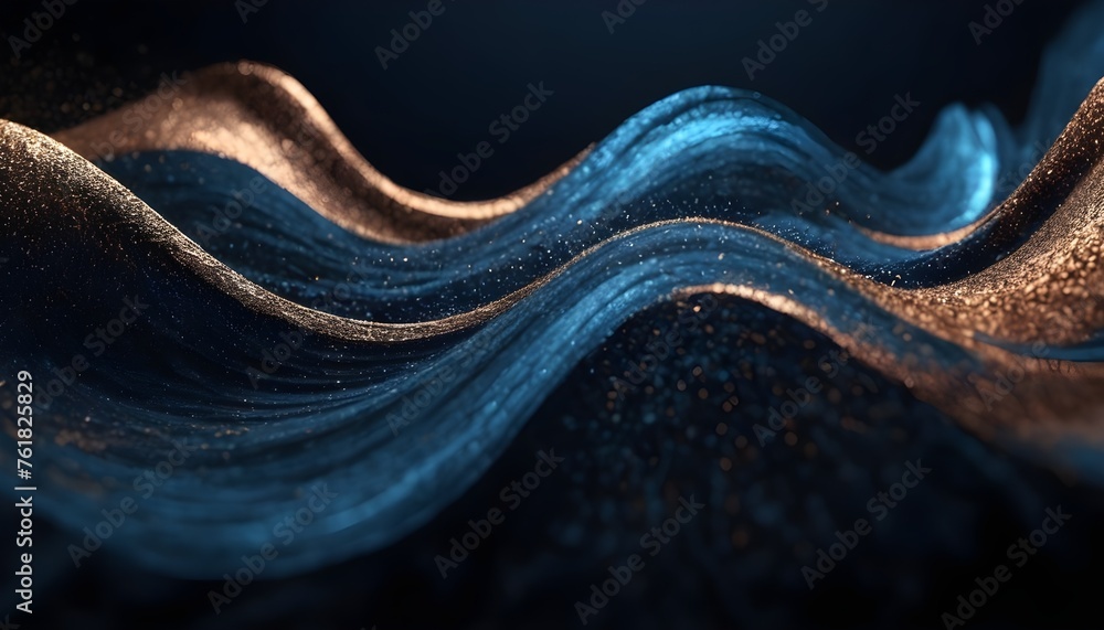 Blue and copper dust waves on dark background, abstract wallpaper card Blue and copper dust waves on dark background, abstract wallpaper card
