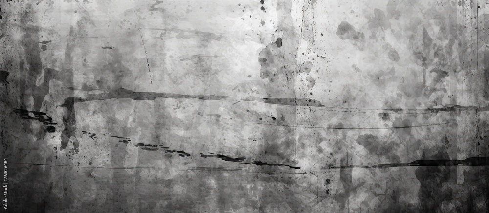Obraz premium A monochrome photograph of a concrete wall with a repetitive rectangular pattern. The black and white image creates a stark landscape with grass reflecting on its surface
