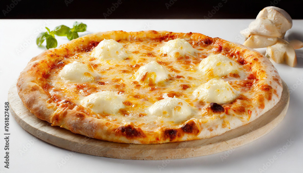 Pizza with mozzarella cheese on a black background. Italian food Pizza with mozzarella cheese on a black background. Italian food