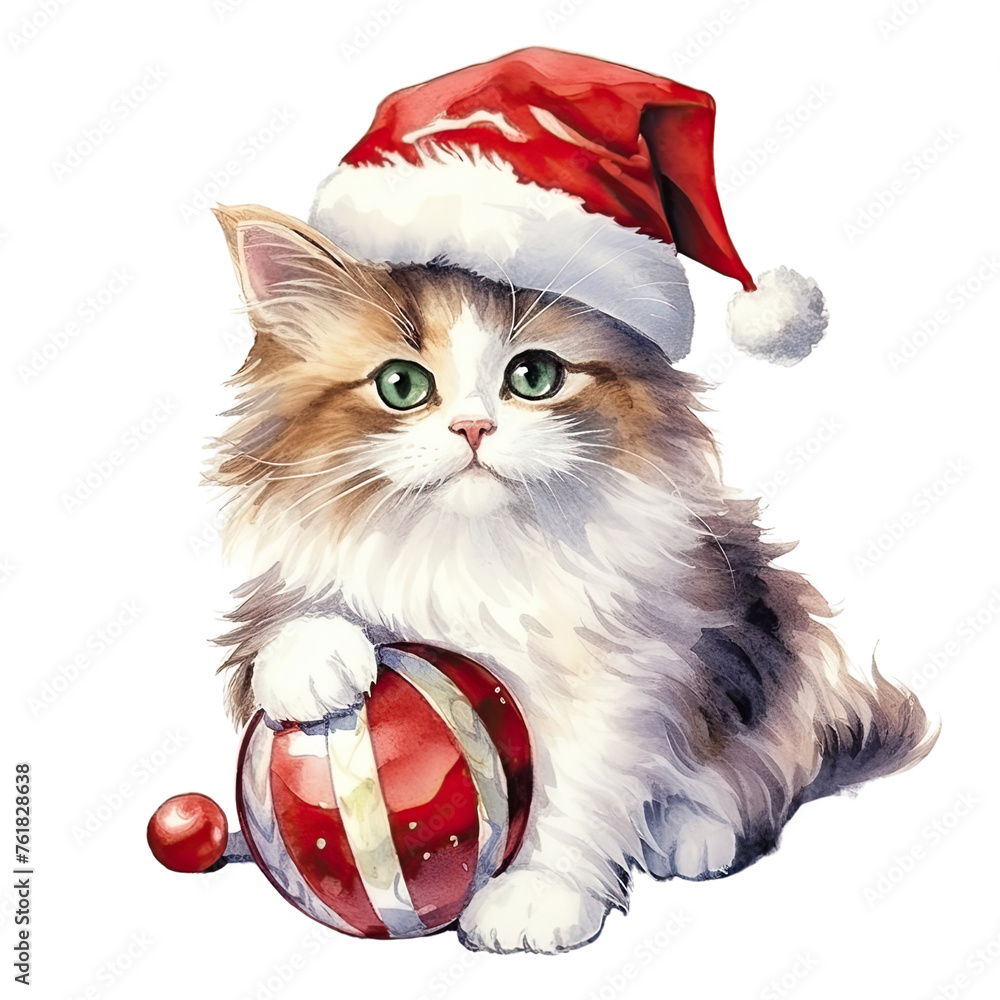 cute cat santa hat watercolor cute cat santa hat watercolor