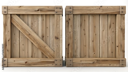 Wooden crate front view, cargo box texture, 3d illustration