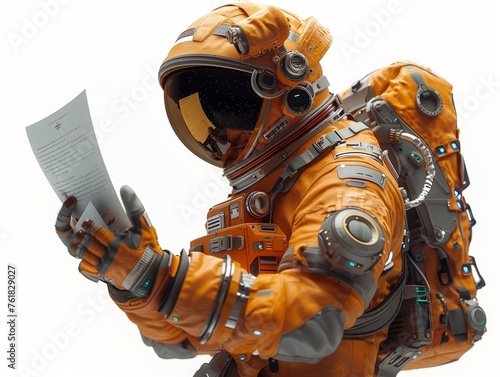 Cosmonaut 3D render. Cosmonaut with a letter in his hands. High quality photo. Generated by AI