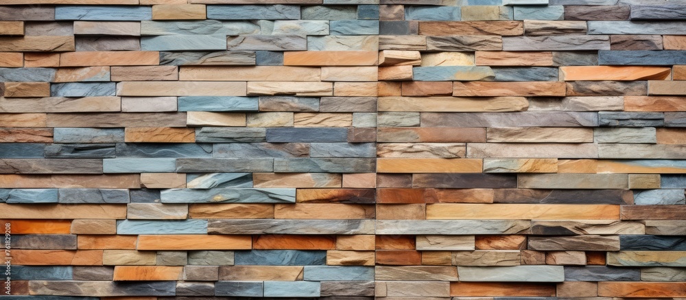 A detailed view of a wooden brick wall showcasing the intricate pattern of hardwood building material. The rectangles create a unique engineering design for the buildings flooring or roof A detailed view of a wooden brick wall showcasing the intricate pattern of hardwood building material. The rectangles create a unique engineering design for the buildings flooring or roof
