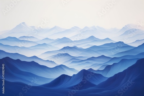 Rugged Mountains landscape hill. Blue scene. Generate Ai