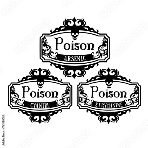 Poison Labels, Arsenic Cyanide and Strychnine Gothic Vector Set