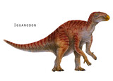Iguanodon illustration. herbivorous dinosaur. Red dino art