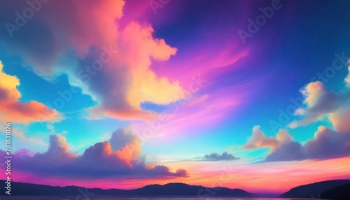 3d render abstract fantasy background of colorful sky with neon clouds #761831026
