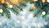 christmas background with pine branches and bokeh lights