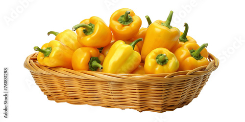 Yellow peppers in a basket isolated on Transparent background.