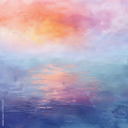 "sunset over the sea" inspired pink, yellow, red and blue pastel paint like illustration 