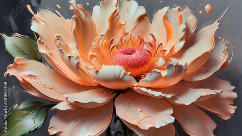 delicate flower of pastel peach color painted with oil paint. close up