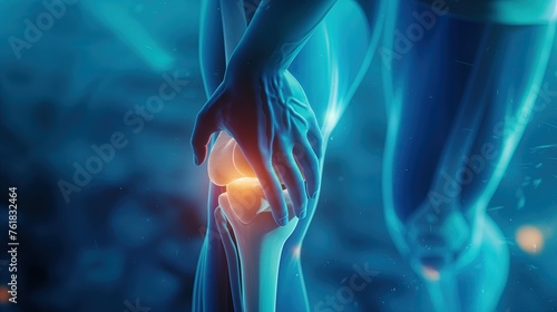 3D illustration that shows yellow spots on knee. pain