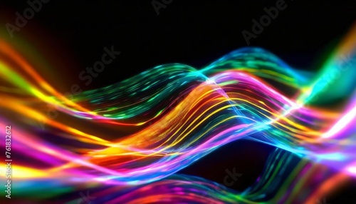 colorful light waves flowing in the dark background