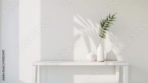 Minimalist White Console Table with Vase and Greenery