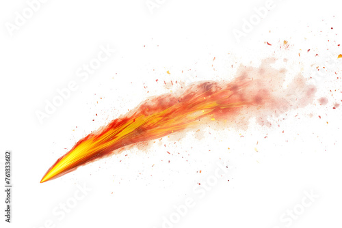 Flaming Asteroid with Trail of Smoke and Debris on White Background - Isolated White Transparent Background PNG 