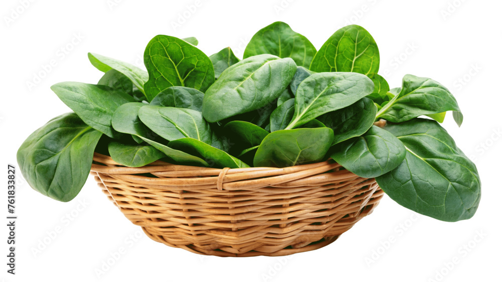 Spinach in the basket isolated on Transparent background. Spinach in the basket isolated on Transparent background.