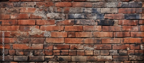 A detailed closeup of a brown brick wall showcasing the intricate pattern of rectangular bricks. The brickwork is a beautiful composite building material, resembling a work of art