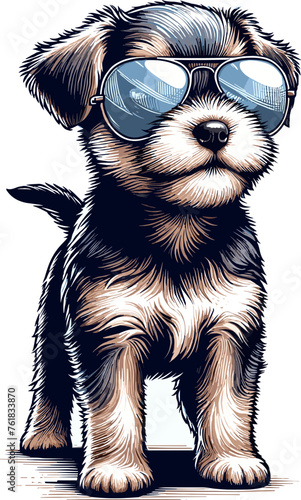 Welpe mit Sonnenbrille als Illustration. Flacher Vektor als realistische Illustration