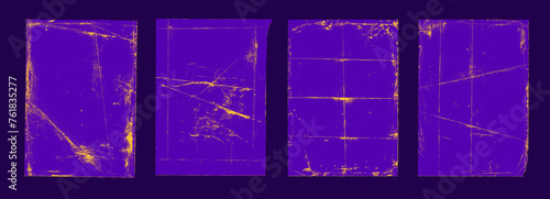 Violet folded pages with vintage grunge overlay texture. Old worn overlay distressed background.